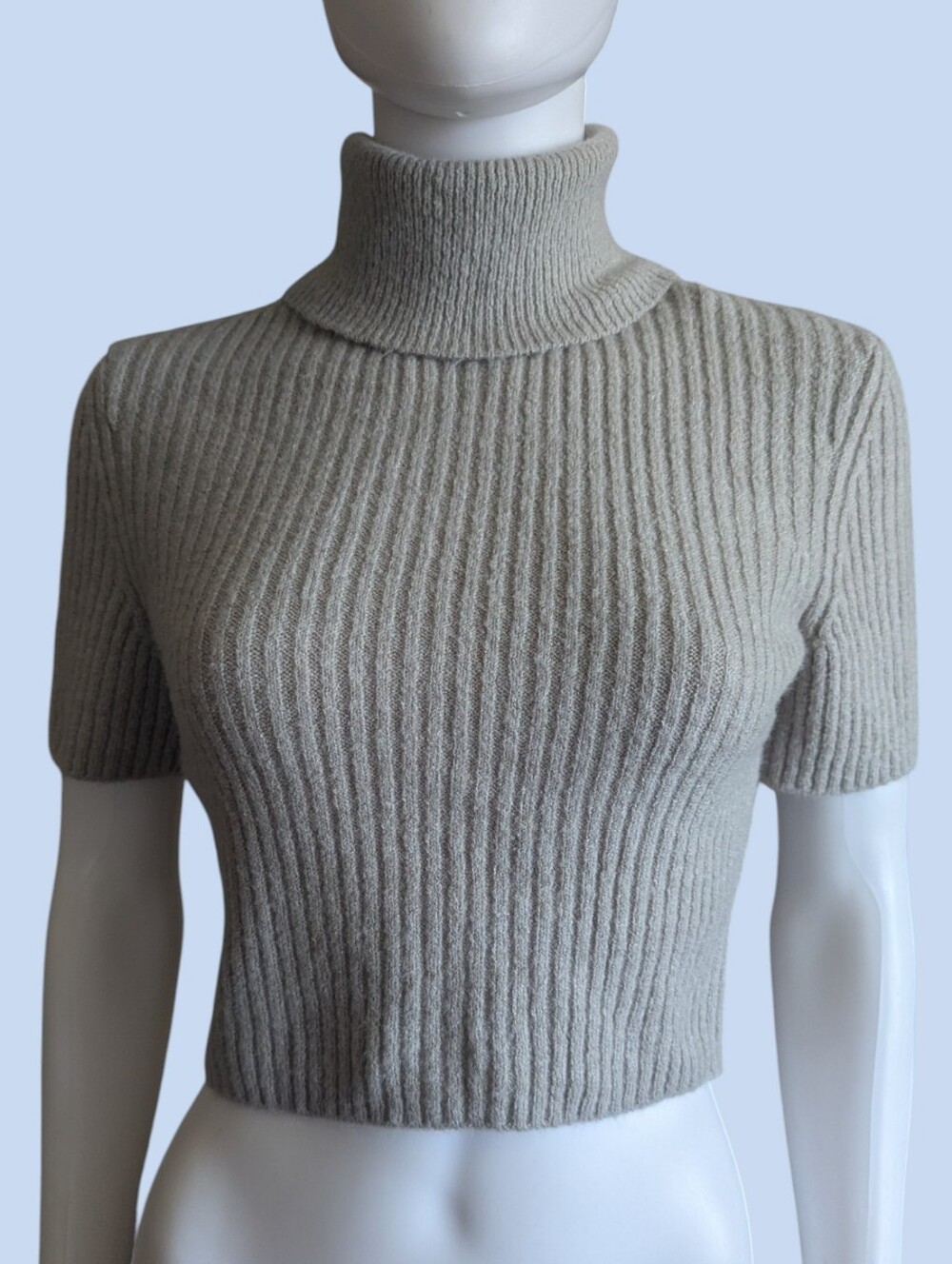 House of Harlow 1960 Cropped Ribbed Short-Sleeve Turtleneck - Light Gray